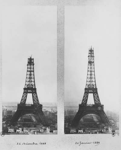 Due vedute della costruzione della Torre Eiffel, Parigi, 26 dicembre 1888 e 20 gennaio 1889 da French Photographer